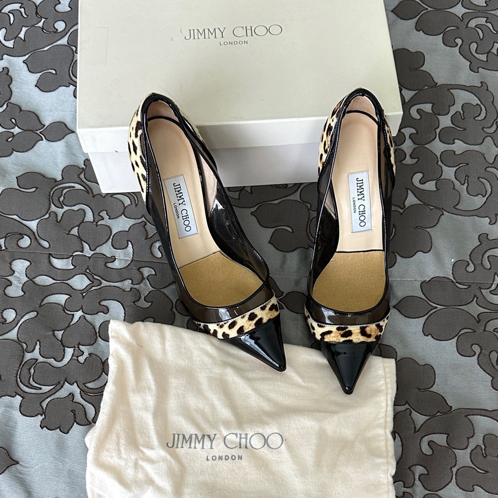 Jimmy Choo Black and Leopard Print Heels